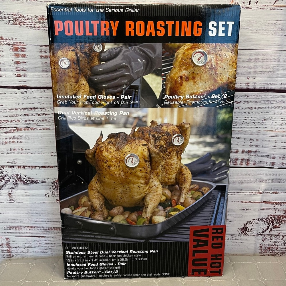 Charcoal Companion‎ Poultry Roasting Set Stand Chicken Gloves Grill Steel